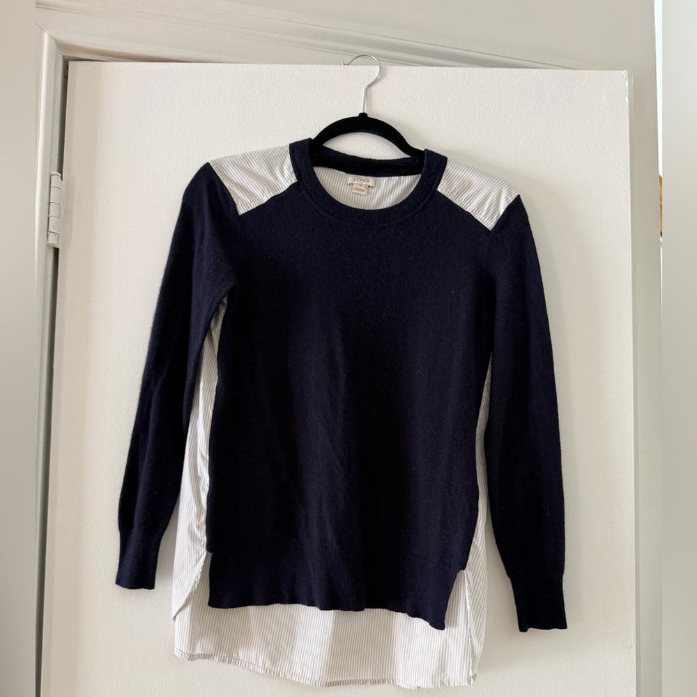 J. Crew Navy and White Striped Layered Look Sweater. Size small.